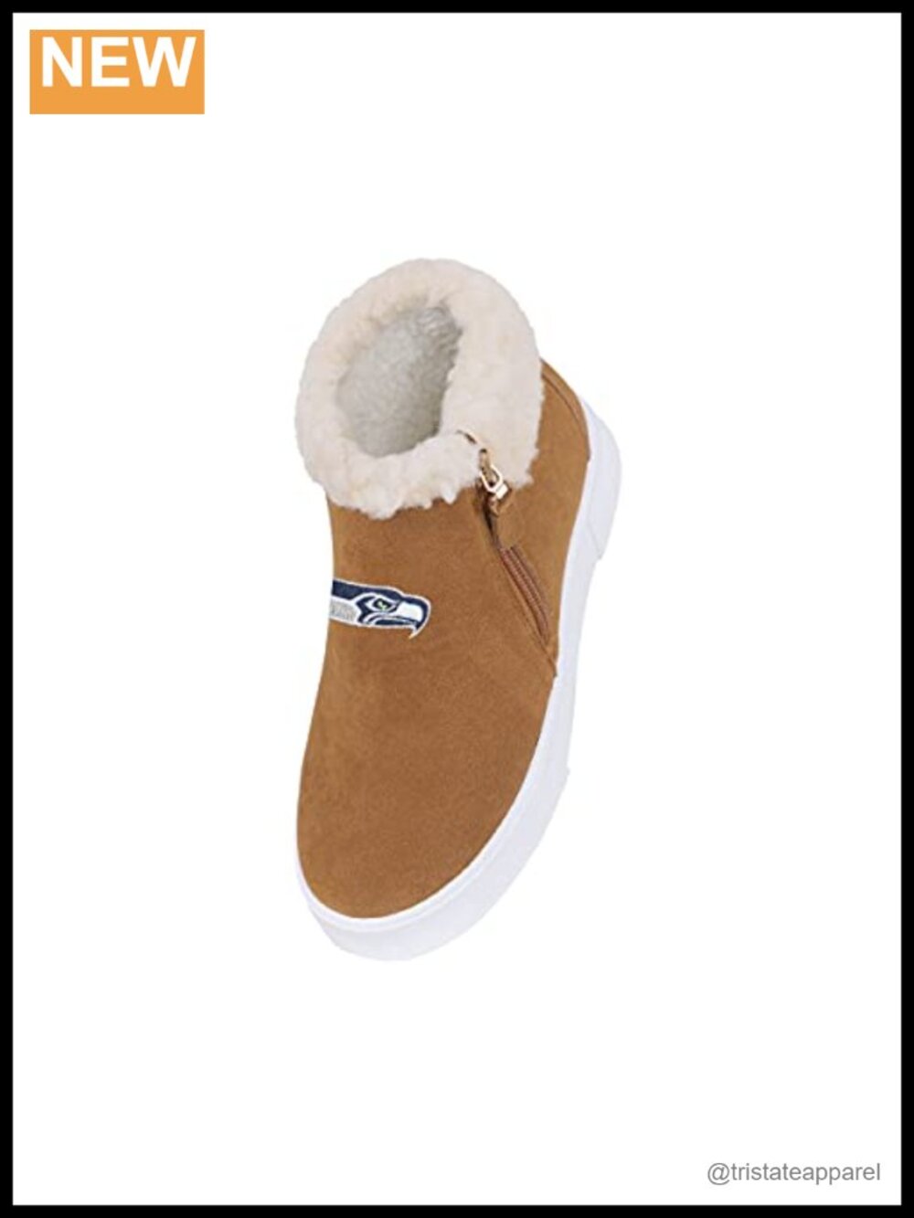 NFL Team Logo Fuzzy Brim Zipper Ankle Boots, Sherpa Lined